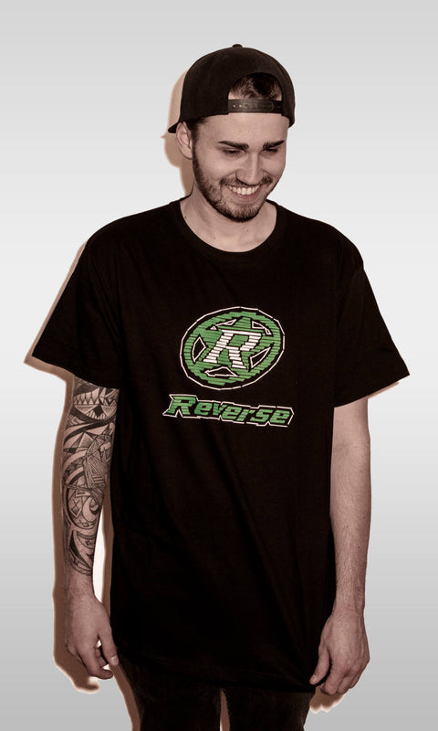 REVERSE T-Shirt "Tape Design" blk/green XS - GiraSykkel